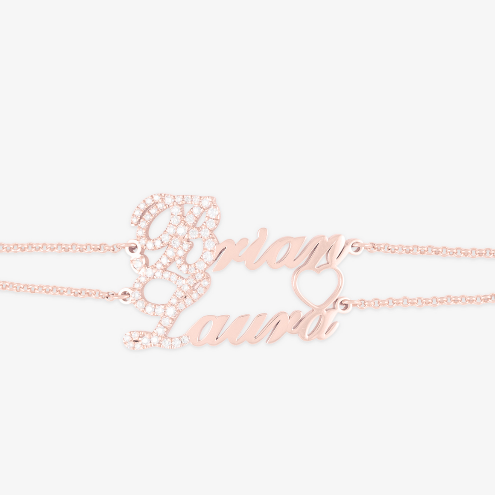 Dual Name Heart-Linked Bracelet with Zirconia Accents - Herzschmuck