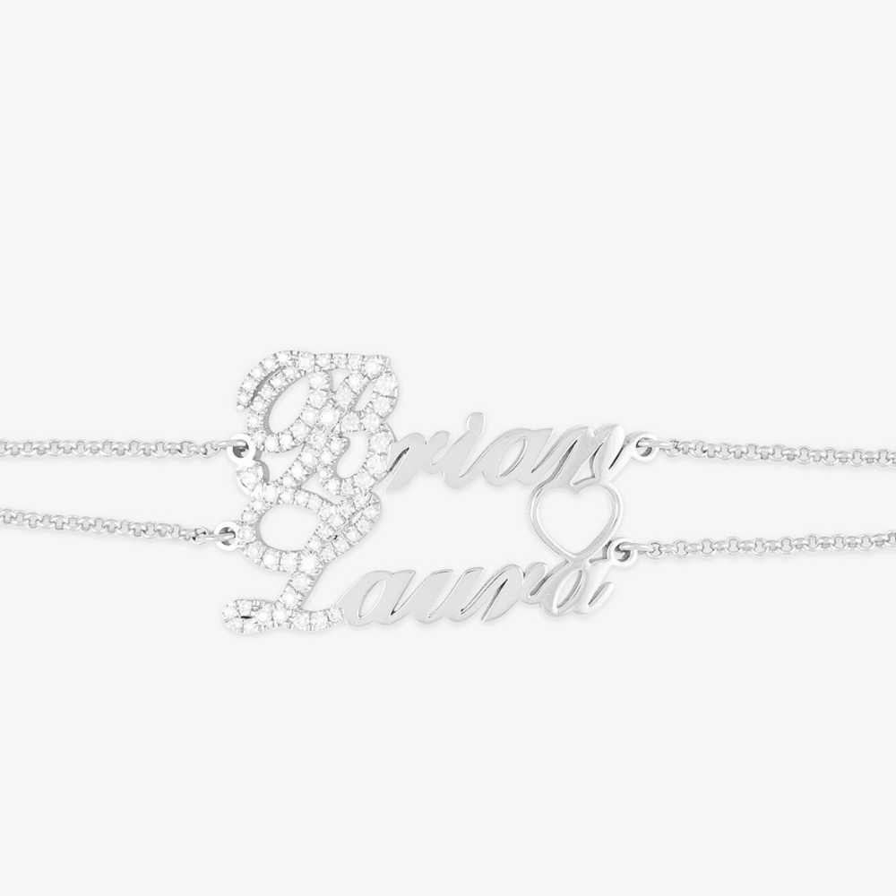 Dual Name Heart-Linked Bracelet with Zirconia Accents - Herzschmuck