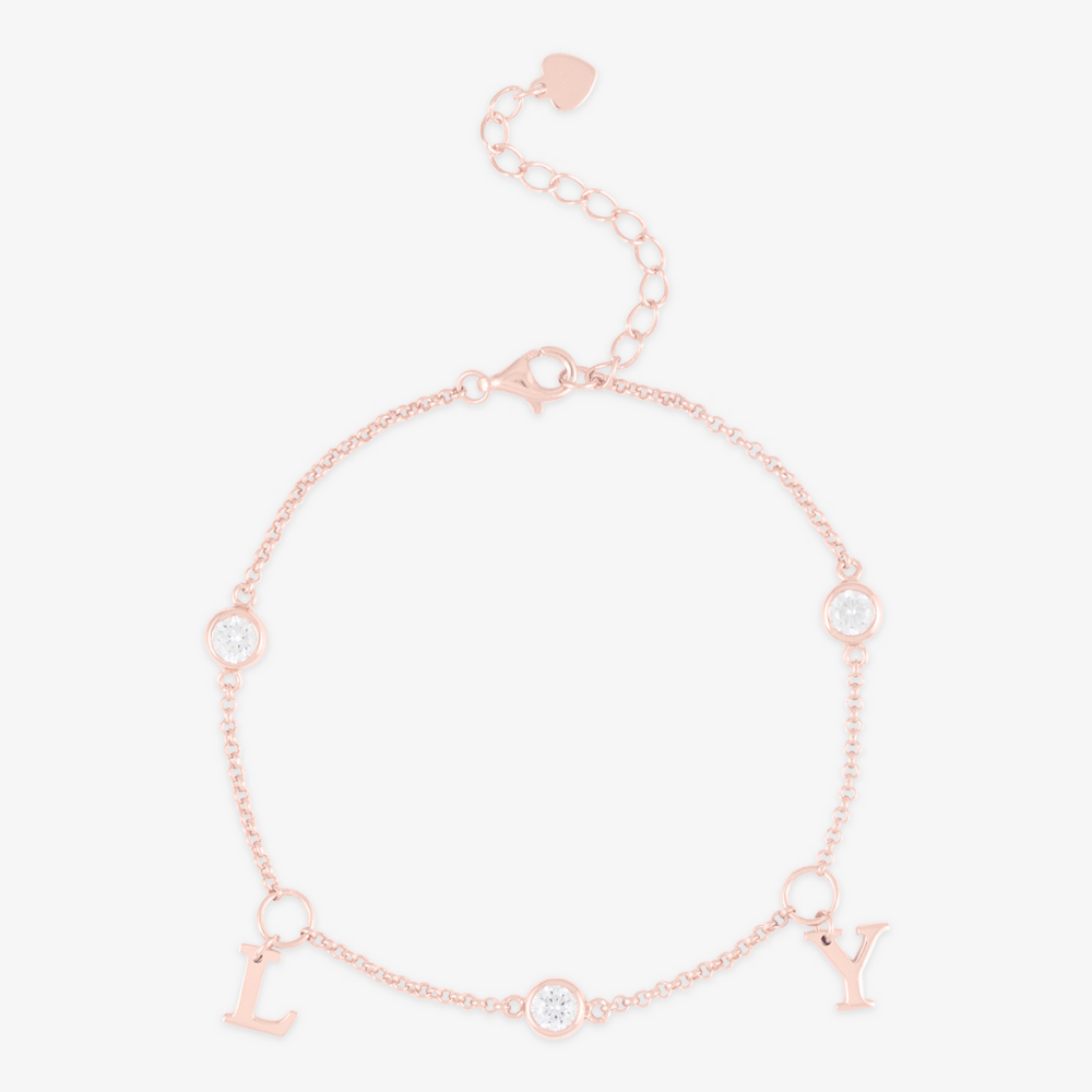 Initials Bracelet with Zirconia Accent - Herzschmuck