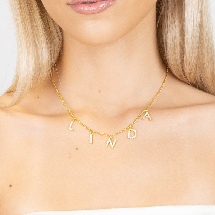 Zirconia-Embellished Modern Figaro Initial Necklace