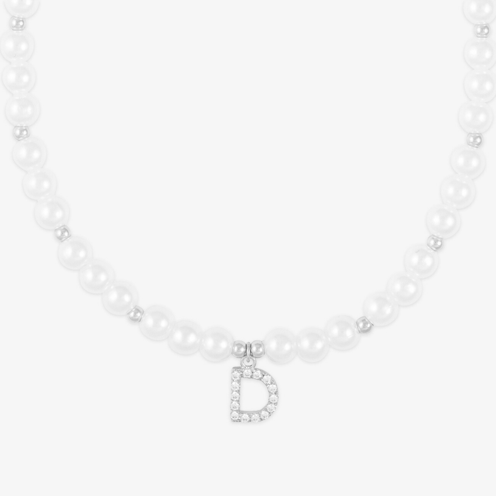 Elegant Pearl Necklace with Zirconia-Studded Initial - Herzschmuck