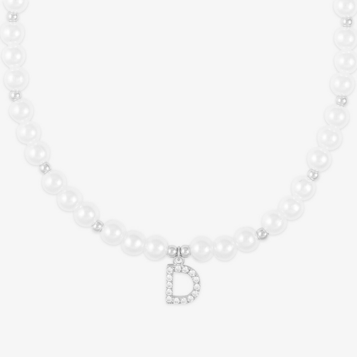 Elegant Pearl Necklace with Zirconia-Studded Initial - Herzschmuck