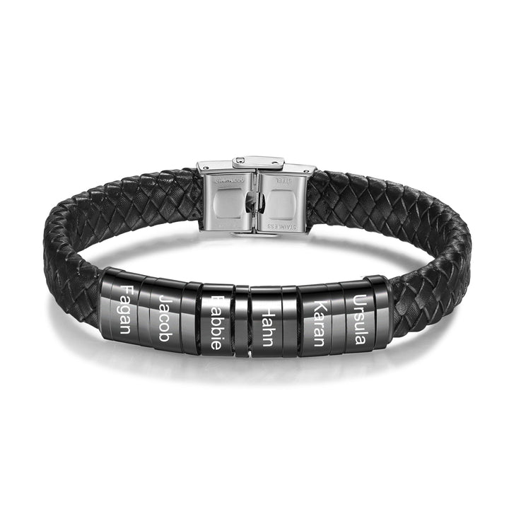 Customizable Men's Leather Bracelet with 6 Engravings - Herzschmuck