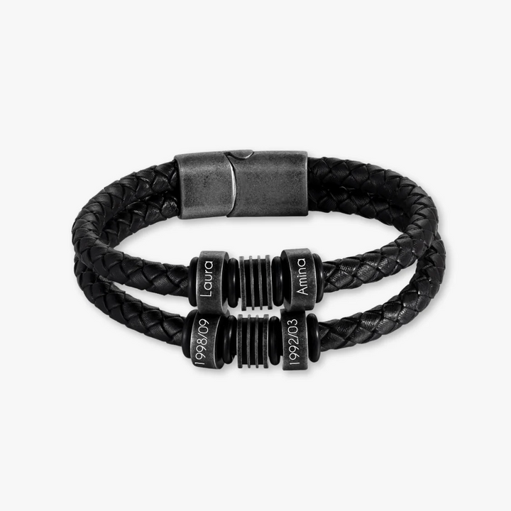 Black Braided Leather Bracelet with Four Engraving Options - Herzschmuck