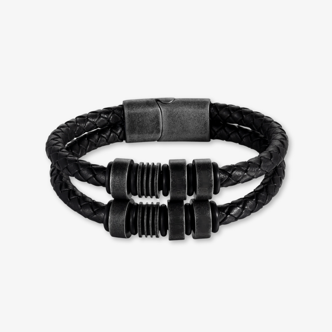 Black Braided Leather Bracelet with Six Engraving Options - Herzschmuck