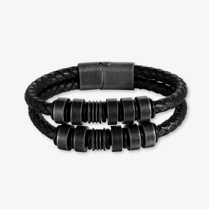 Black Braided Leather Bracelet with Ten Custom Engraving Options - Herzschmuck