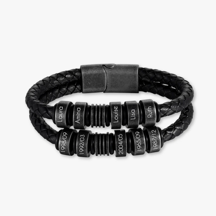 Black Braided Leather Bracelet with Ten Custom Engraving Options - Herzschmuck