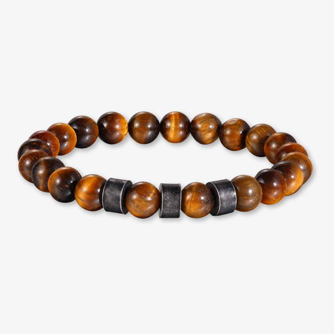 Stylish Light and Dark Brown Beaded Bracelet with Three Engravings - Herzschmuck