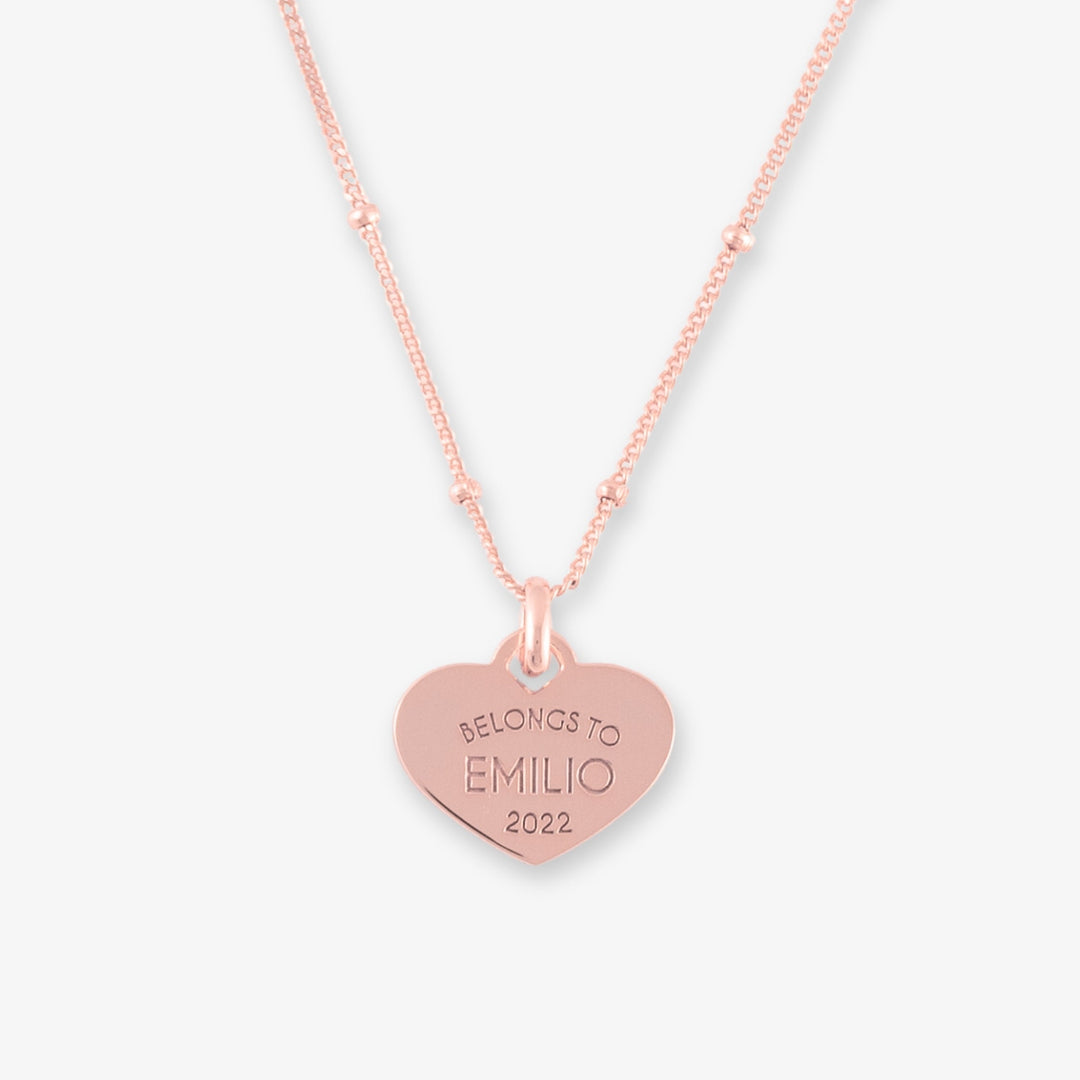 Heart Engraving Necklace in 925 Sterling Silver - Gold, Rose Gold, or Silver