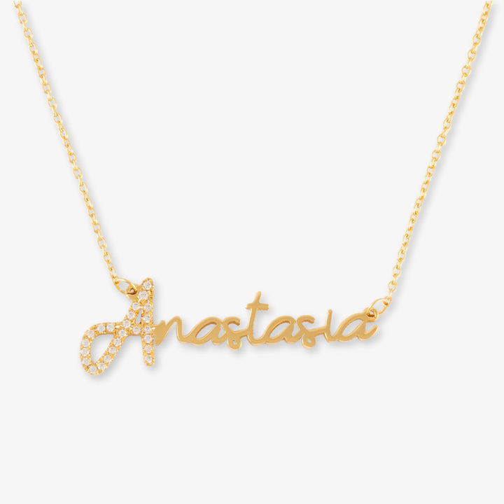 Luxury Name Necklace with Zirconia in Beautiful Script - 925 Sterling Silver