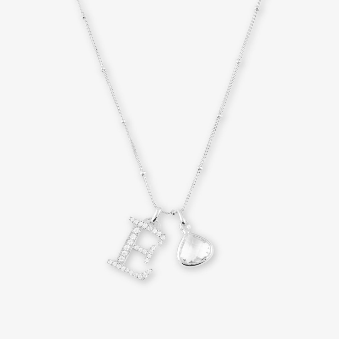 Cubic Zirconia Letter Necklace with Birthstone in 925 Sterling Silver