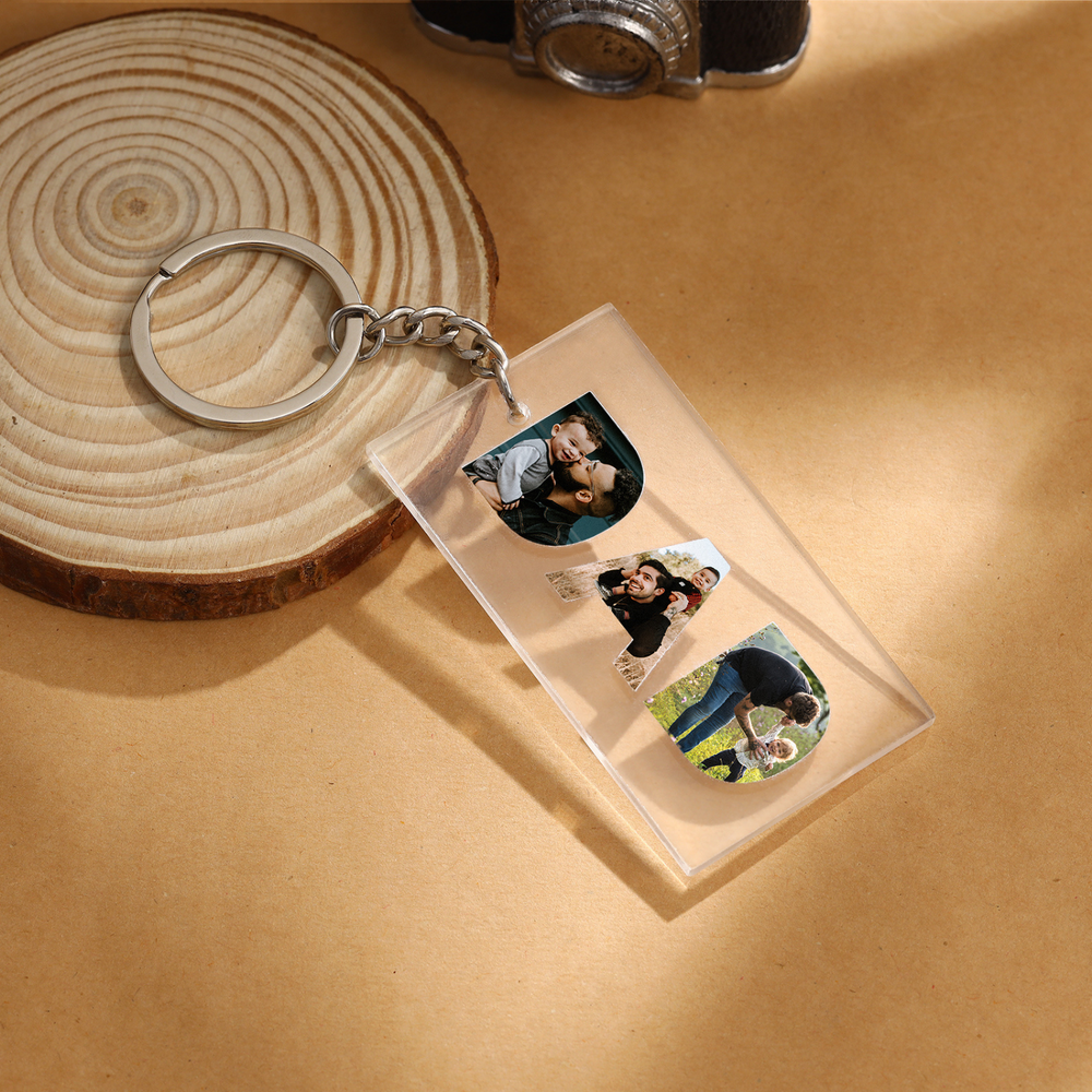 Custom 'DAD' Photo Keychain - Personalized White Picture Charms for Fathers - Herzschmuck