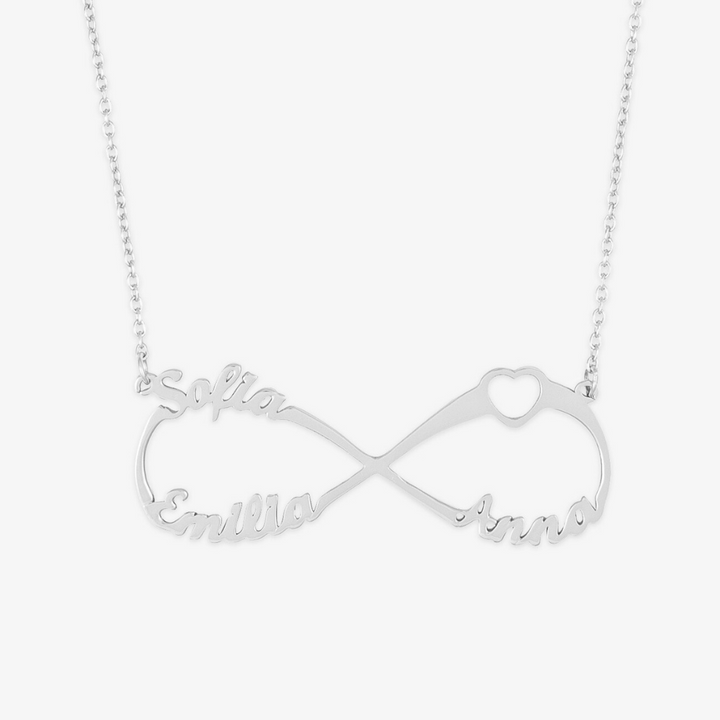 Triple Name Infinity Necklace with Heart Detail in Sterling Silver - Herzschmuck