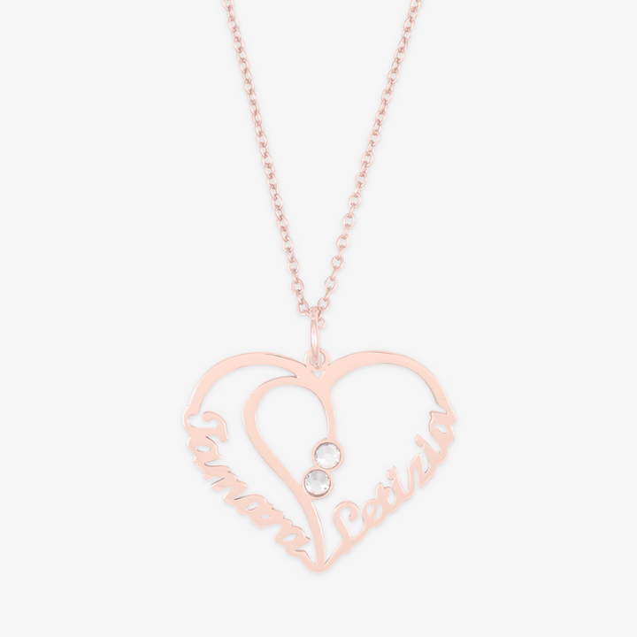 Dual Name & Birthstone Open Heart Necklace - Herzschmuck