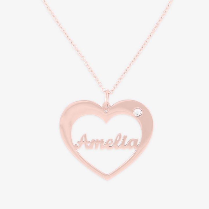 Personalized Heart Name Necklace with Birthstone in Sterling Silver - Herzschmuck