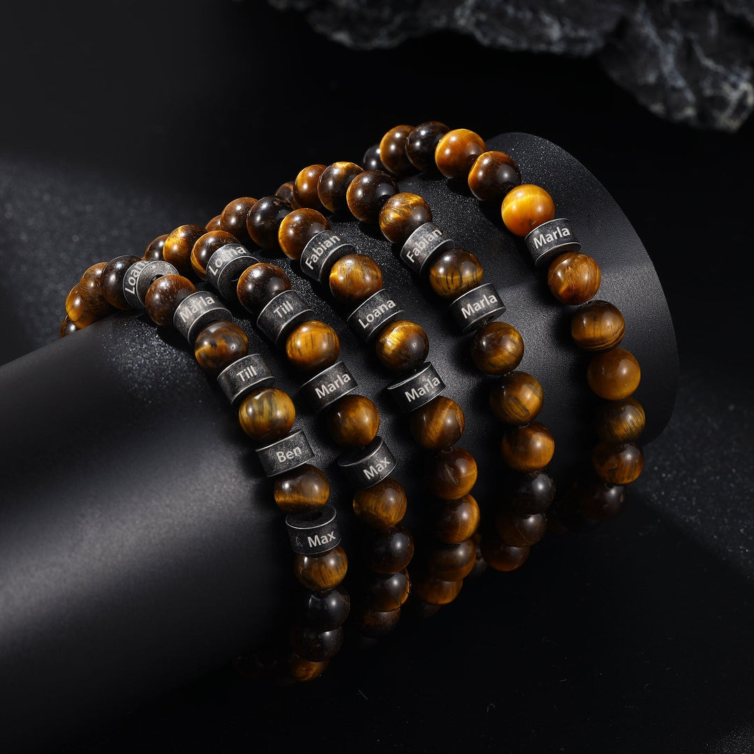 Stylish Light and Dark Brown Beaded Bracelet with Three Engravings - Herzschmuck