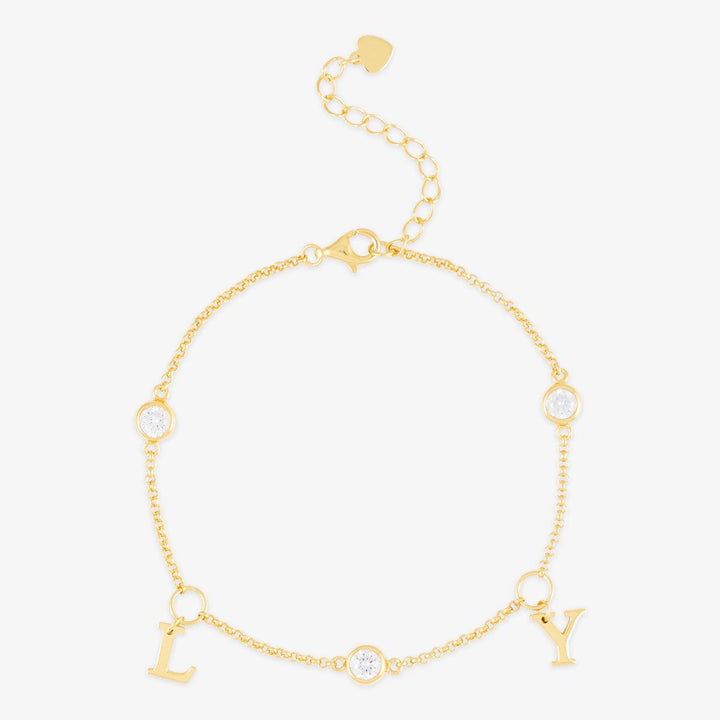 Initials Bracelet with Zirconia Accent - Herzschmuck