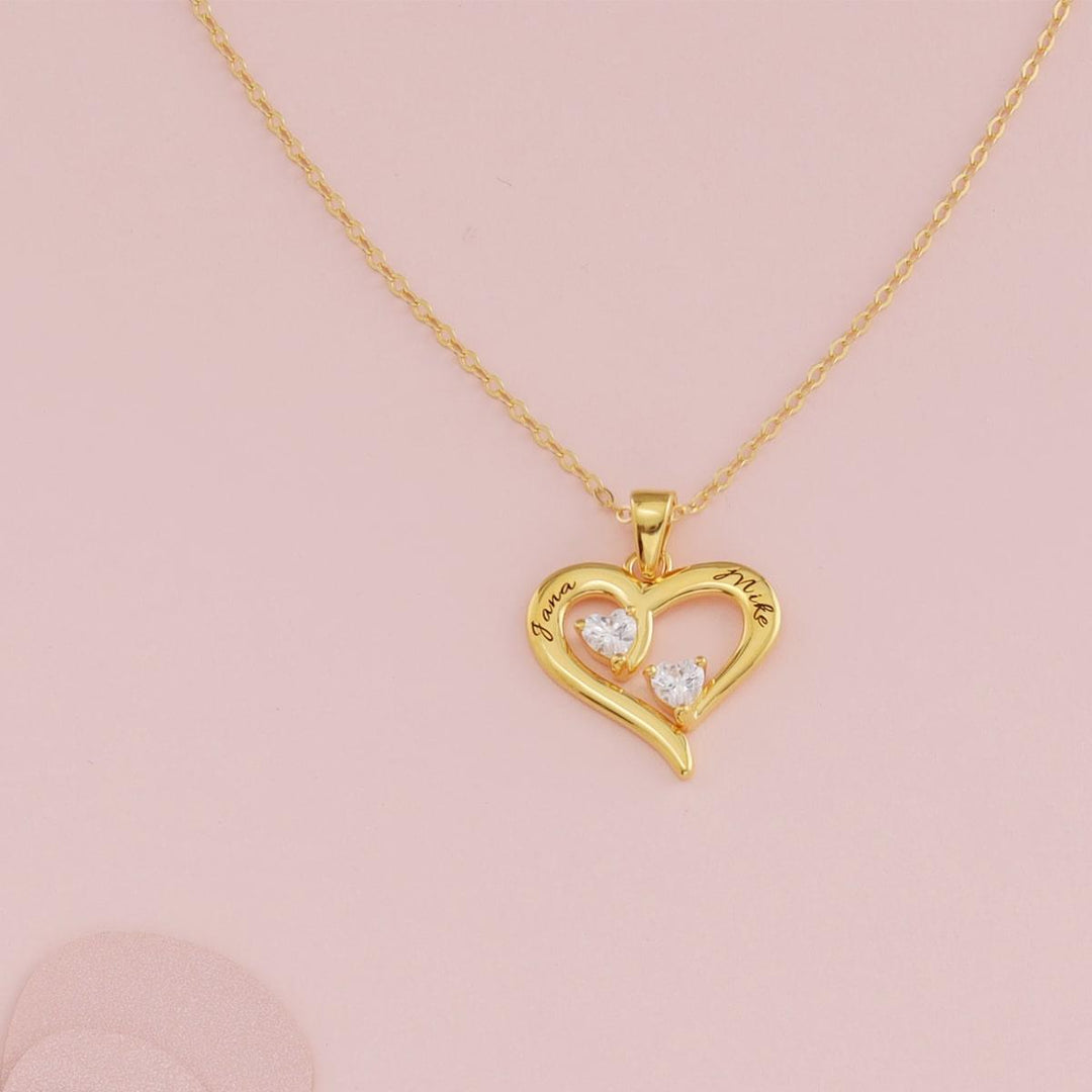 Dual Birthstone & Engraving Modern Heart Necklace - Herzschmuck