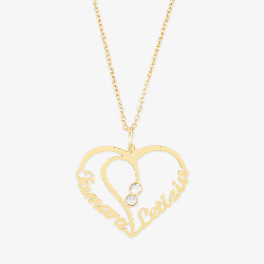 Dual Name & Birthstone Open Heart Necklace - Herzschmuck