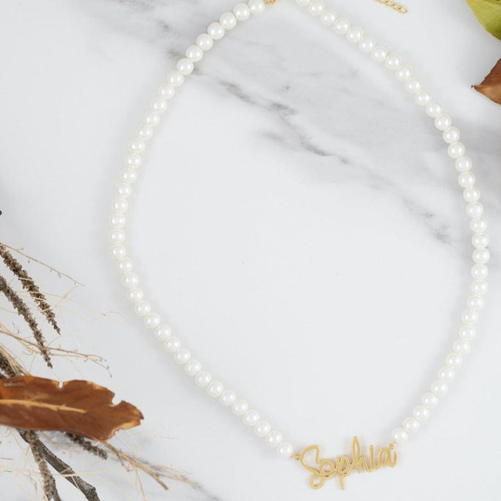 Whimsical Script Pearl Name Necklace - Herzschmuck